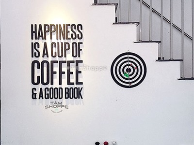 Bộ chữ gỗ Handmade dán tường Happiness is a cup of Coffee